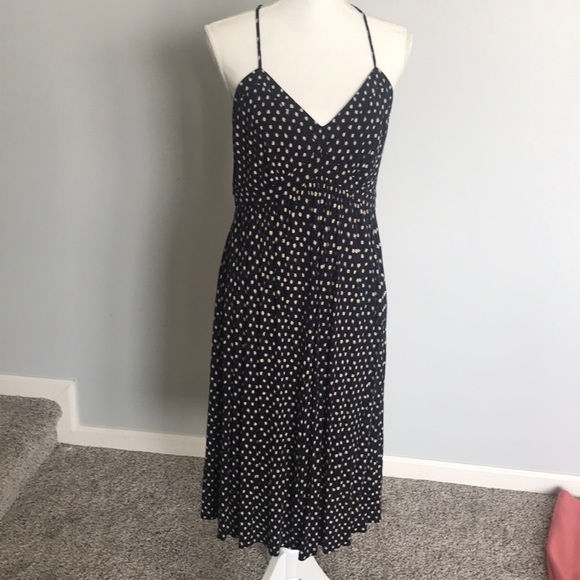 Loft Spaghetti Strap Navy Polka Dot Midi Dress - Picture 1 of 2